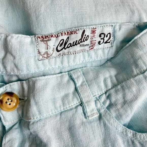 Claudio Milano Baby Blue Linen Crop Pants 32 - Picture 7 of 9